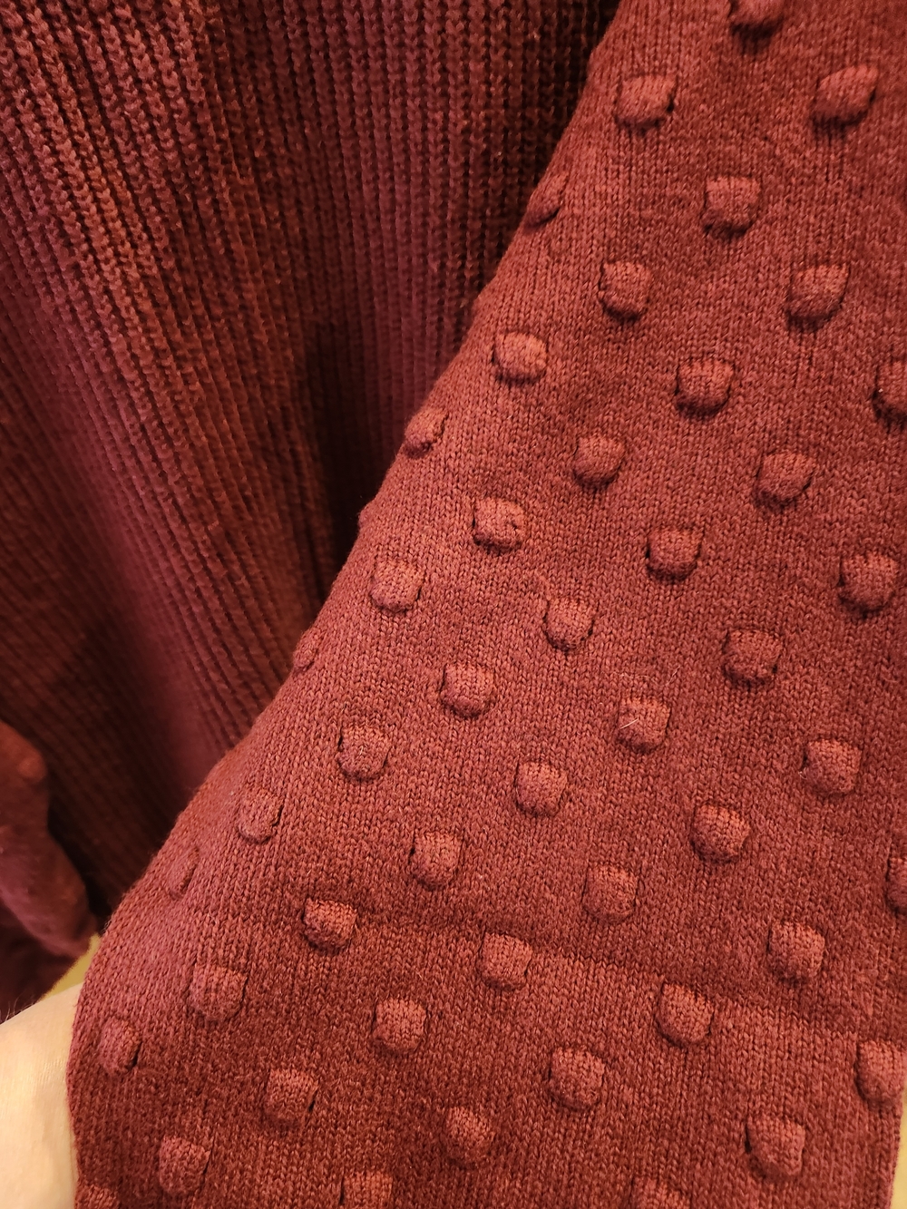 CeCe Maroon Crewneck Sweater with Textured Bobble Sleeves - Picture 5 of 6